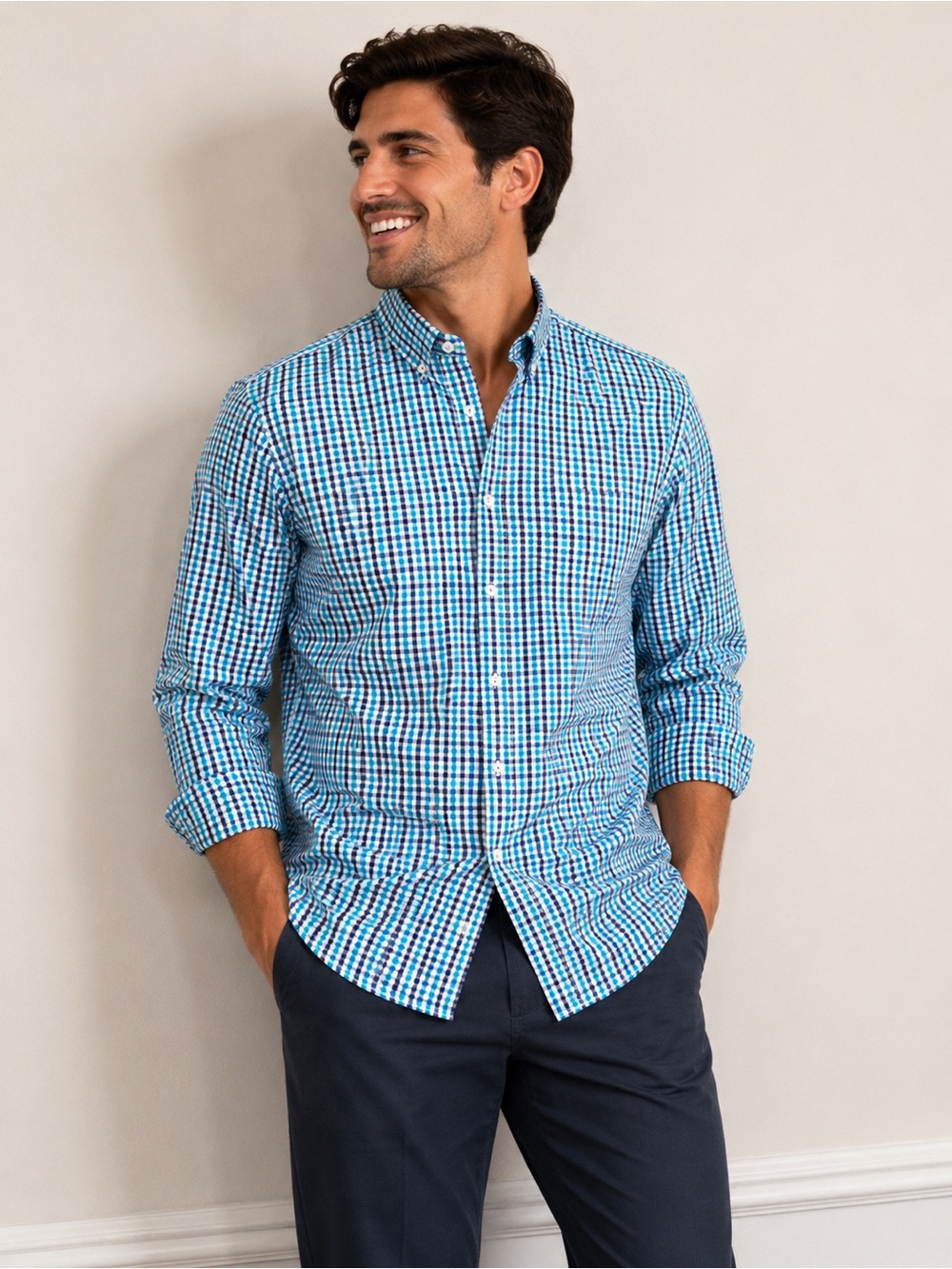 Original Penguin Blue and White Gingham Button-Down Shirt Size 16